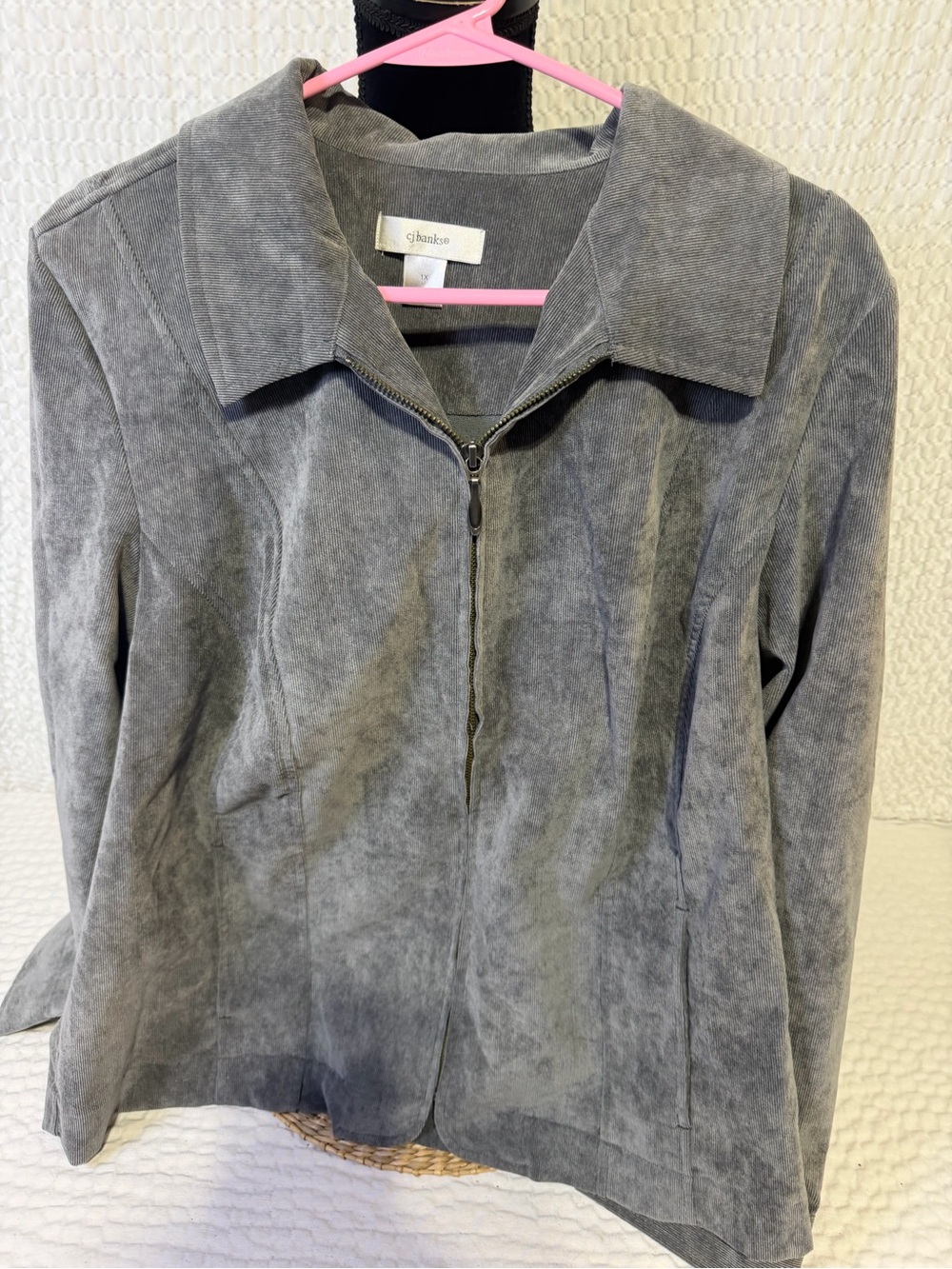 CJ Banks Gray Suede-Look Zip Front Jacket 1x and skirt 16w